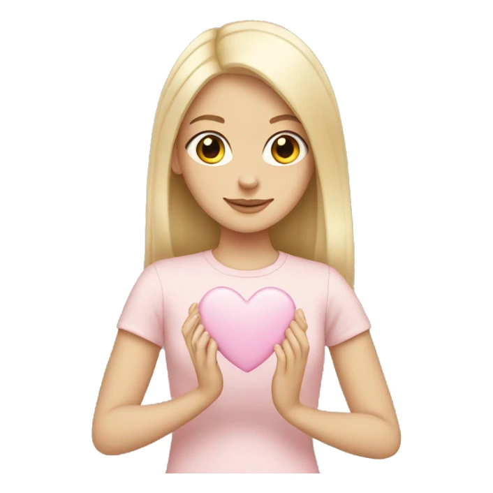 White girl holding pale pink heart  sticker