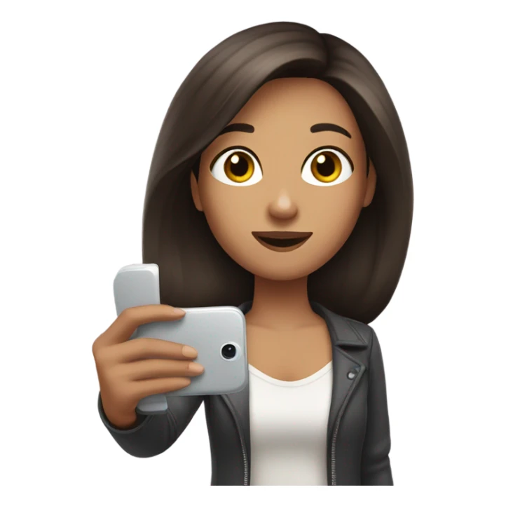 Brunette girl taking picture with a phone sticker