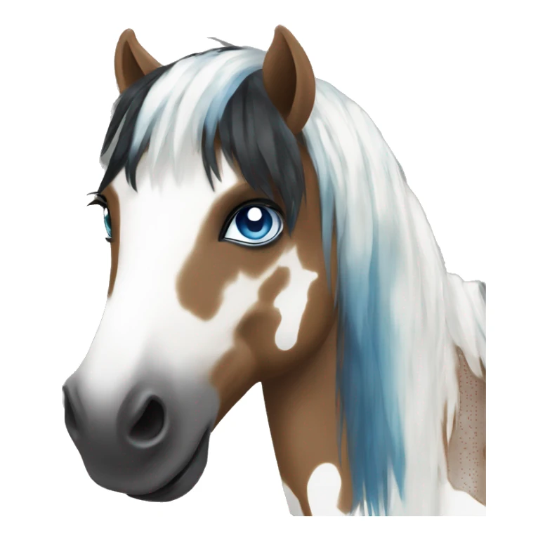 Brown and white spotted pony with black hair and blue eye sticker