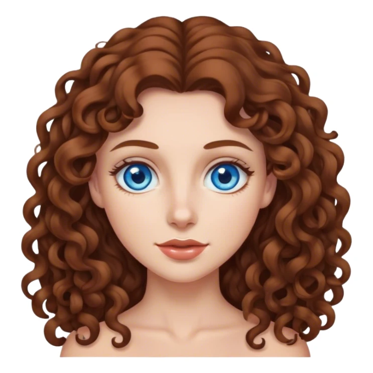 Woman with long brown curly hair, blue eyes, caucasian  sticker