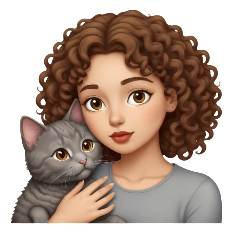 Curly hair woman kiss gray cat  sticker