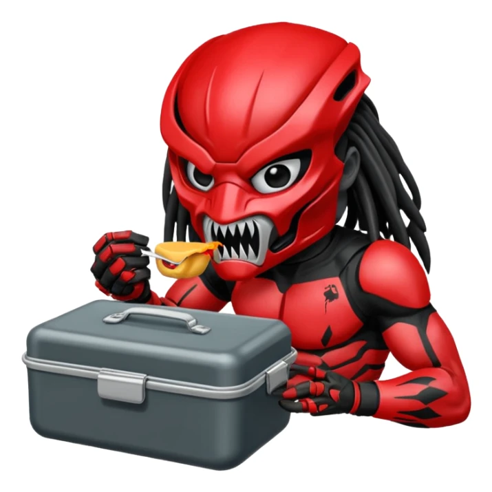 The predator with red mask eating from a lunchbox  sticker
