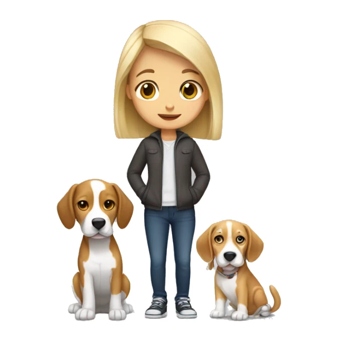 blondy girl with dark hair boy with light beagle and gray cat sticker