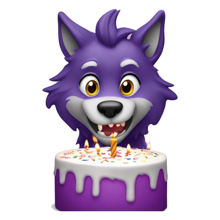 Nice Purple, anthropomorphic wolf blowing out birthday candles sticker