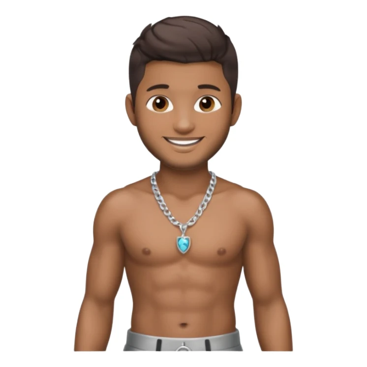 Usher with dark brown hair, shirtless with necklace, metallic silver pants sticker