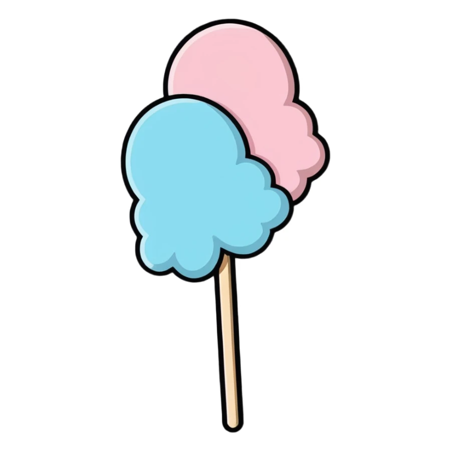 fluffy pastel pink cotton candy on a paper stick, soft and whimsical sticker