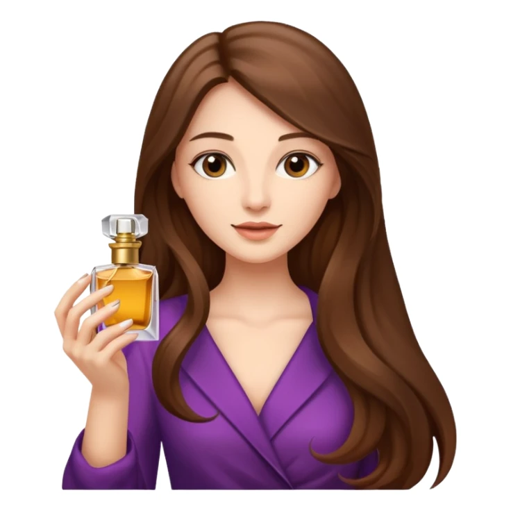 Half body pretty long hair woman holding 1 parfume sticker