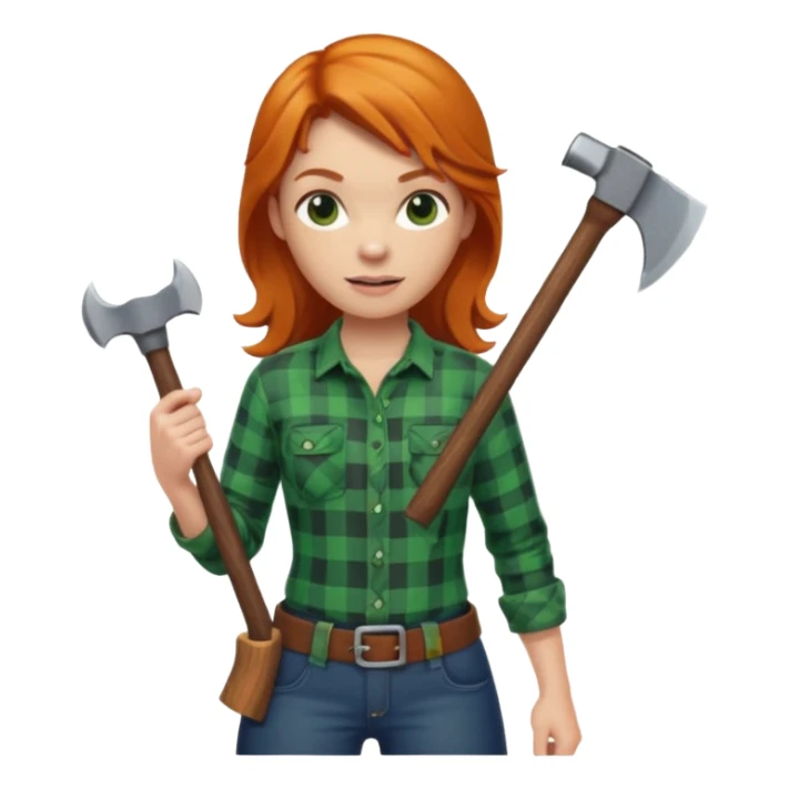 ginger lumberjack woman holding axe green checked shirt sticker