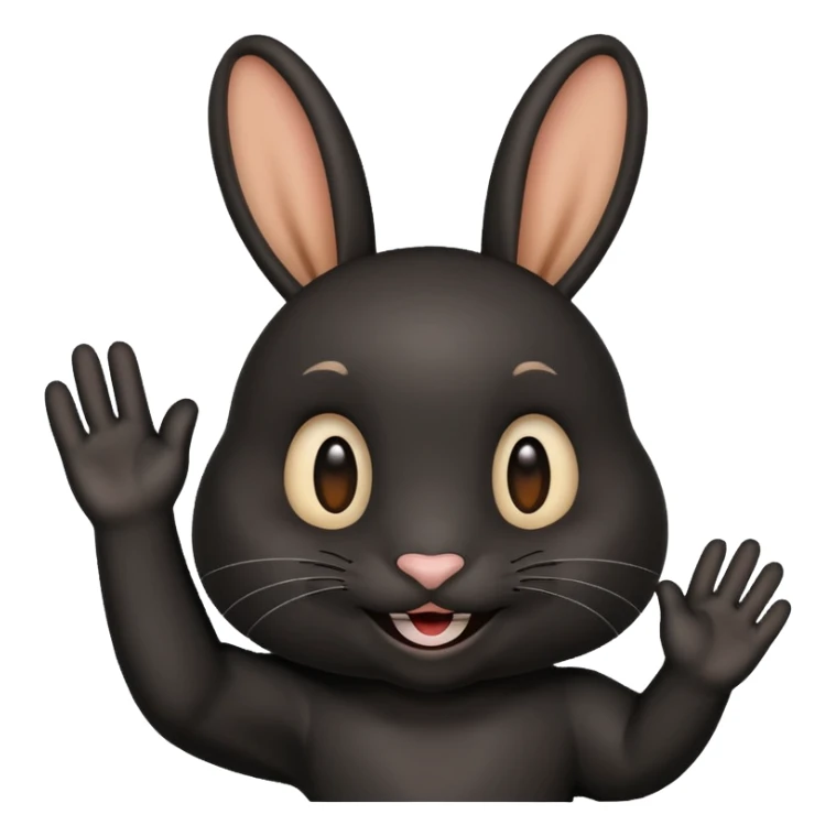 emoji d'une tête de lapin noire qui dit bonjour de la main sticker