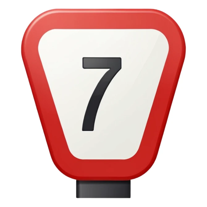 Représente moi une borne kilométrique rouge et blanche avec le chiffre 7. le bas est un rectangle blanc et le haut est en demi cercle rouge ayant la même largeur que le rectangle blanc. sticker