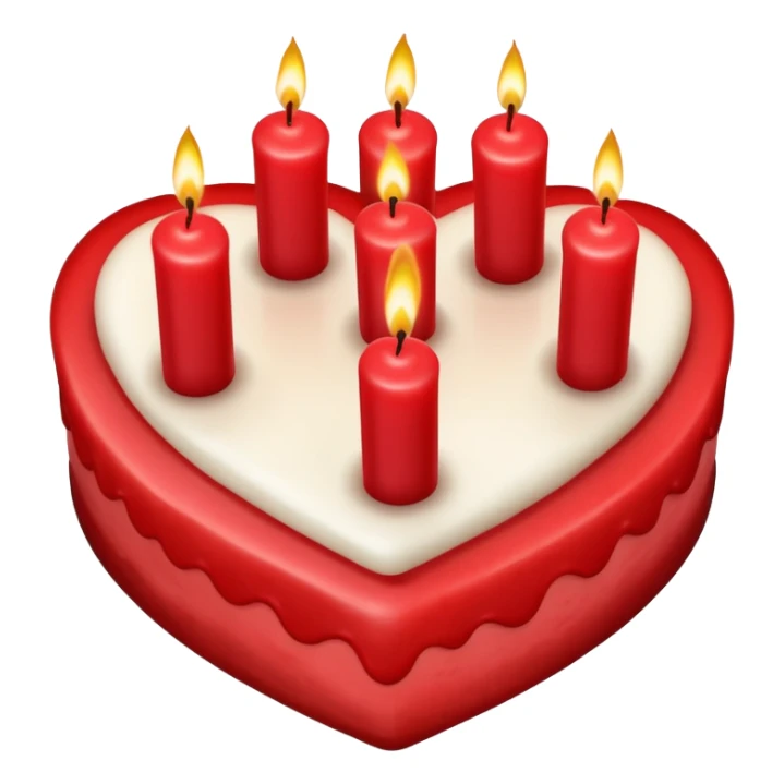 Red heart shaped birthday cake, top view, 4 candles sticker