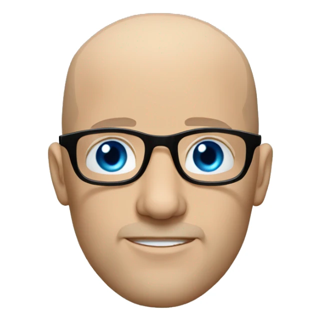 bald white man with blue eyes, stubble, glassses. black clothes sticker