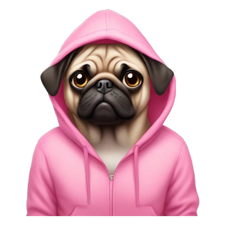 pug wearing pink hoodie  sticker
