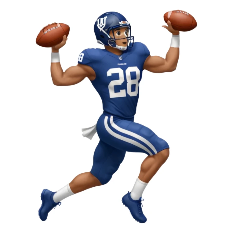 Saqoun Barkley hurdle over a 2 people sticker