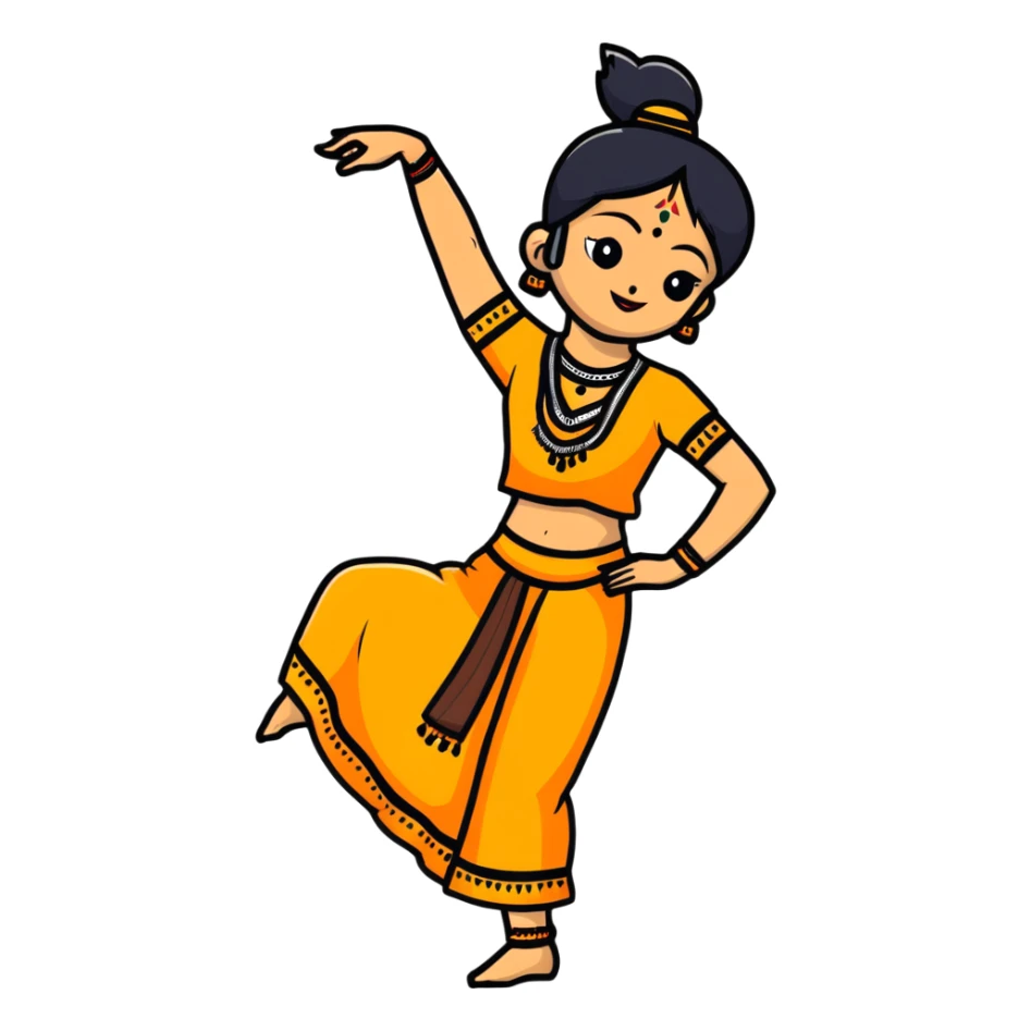 dancer in traditional Indian attire, mid-dance pose, vibrant colors sticker