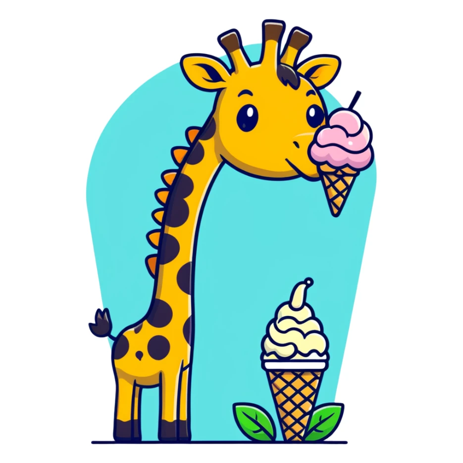Giraffe eating ice cream with leaves on top sticker