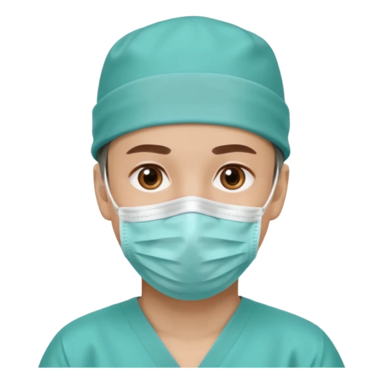 A light-skinned man with brown eyes, wearing a teal surgical cap and face mask. sticker