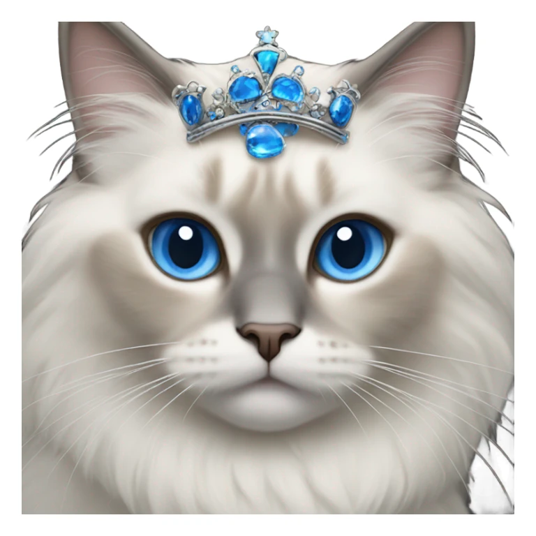 Realistic ragdoll cat with blue eyes wearing crown sticker