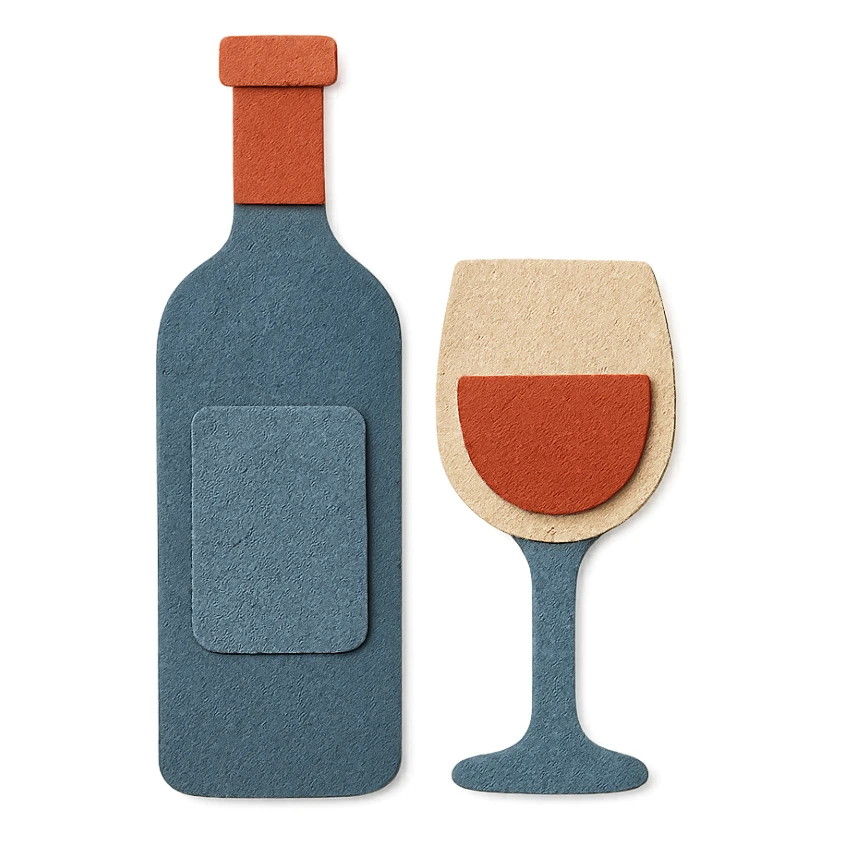 steel wine icon, regular wine glass with wine, paper craft style, no background sticker