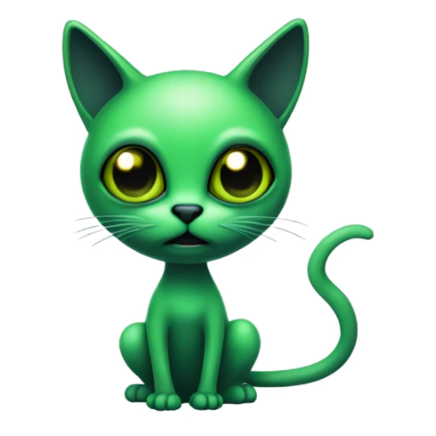 green alien cat with black eyes and long antenna  sticker