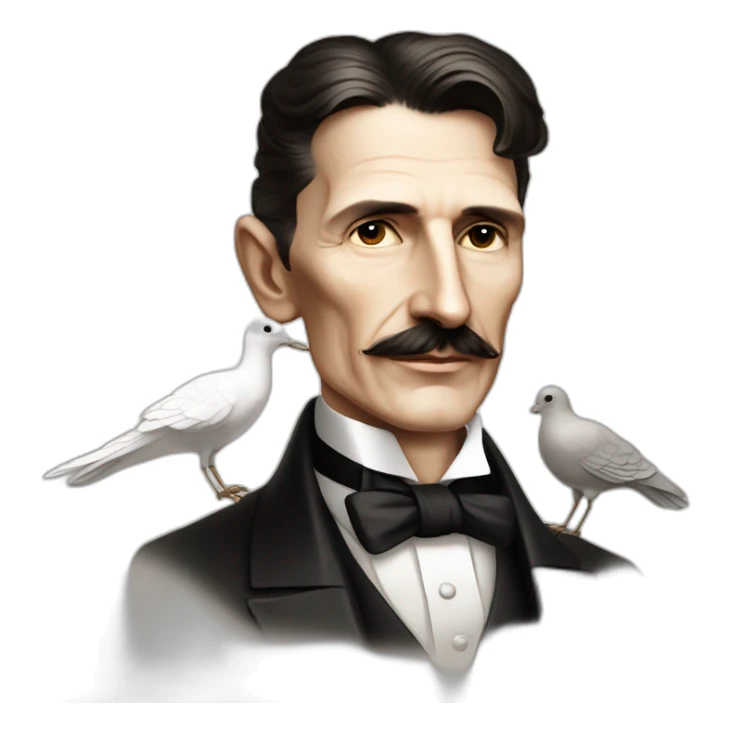 Nikola Tesla with a dove sticker