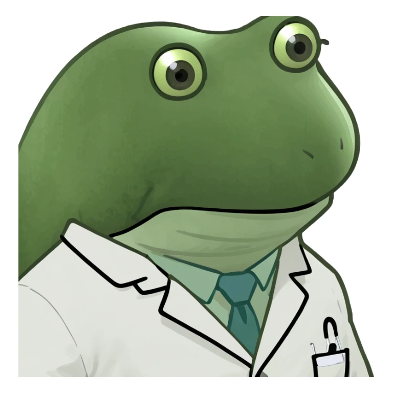 bufo frog as a doctor, sad expression, direct gaze sticker
