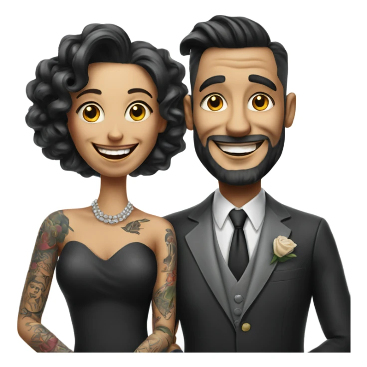 Hyper Realistic smiling tattooed couple in formal attire photo  sticker