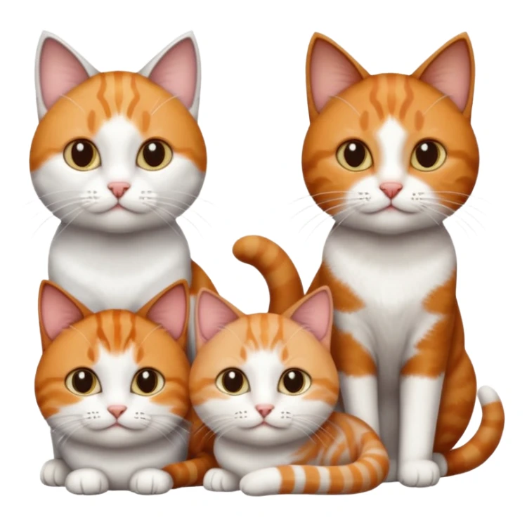 3 different coloured short haired cats including; a dark brown tabby and white cat, and a dark grey and white and a ginger and white sticker