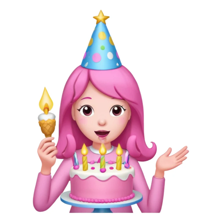 Princess Bubblegum from Adventure Time blowing on her birthday cake, cheerful, no text sticker