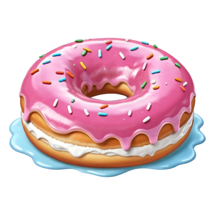 Pink donut with excessive amounts of white icing running down and through the hole of the donut, a waterfall of white icing. sticker