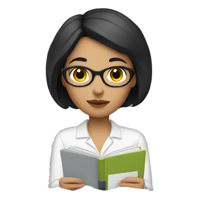 white woman with short black hair writing  a notebook sticker