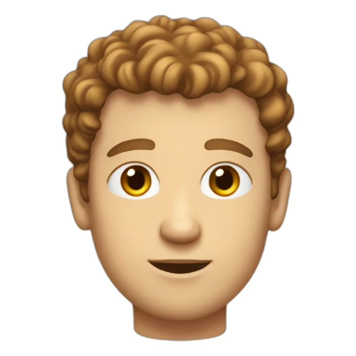 white man with short brown curly hair wearing dorky tshirt sticker