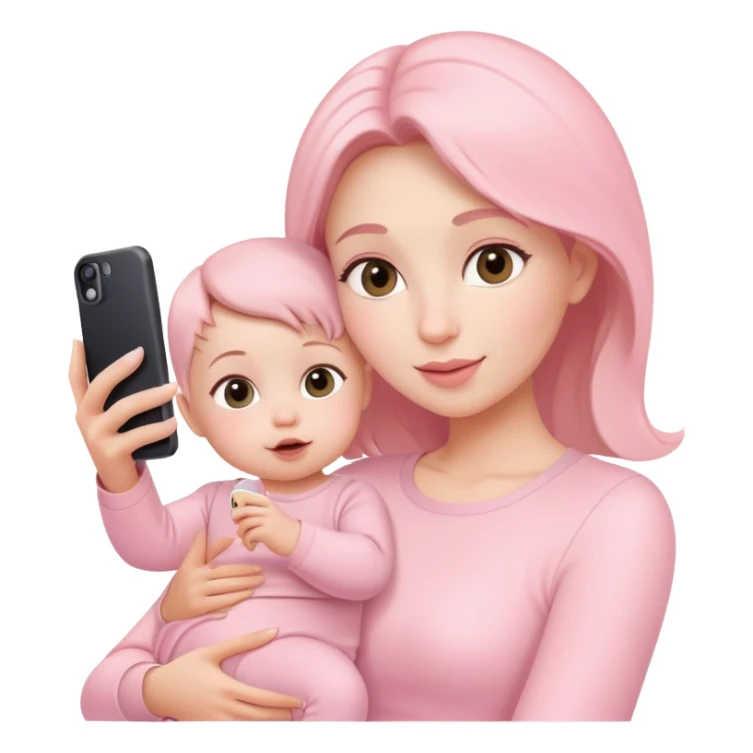 mother and baby taking selfie wearing pastel pink outfits sticker