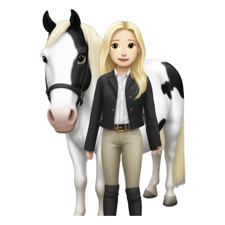 Black and white piebald horse with blonde girl on top  sticker
