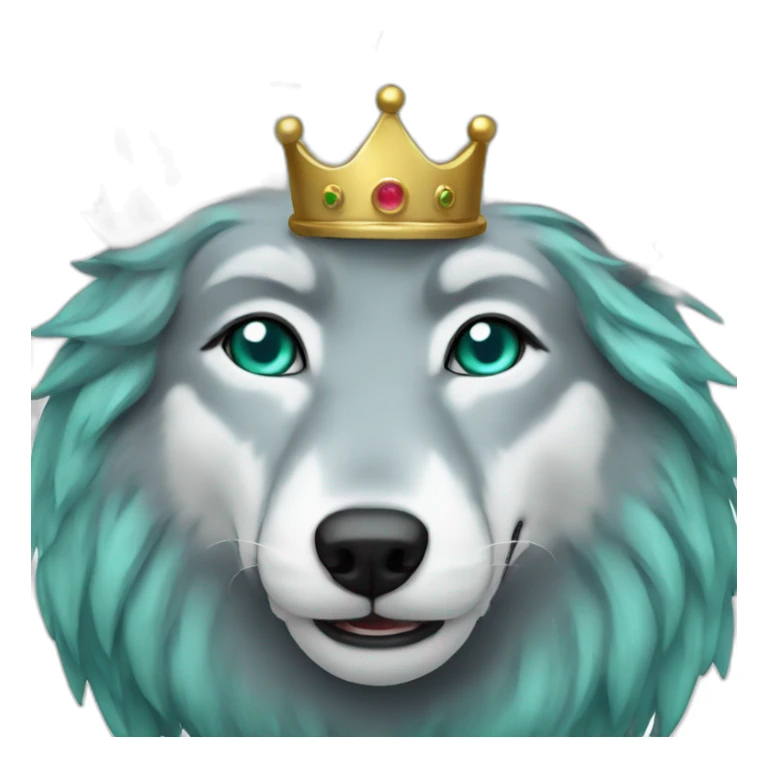 gray wolf with dark turquoise eyes with a golden crown sticker