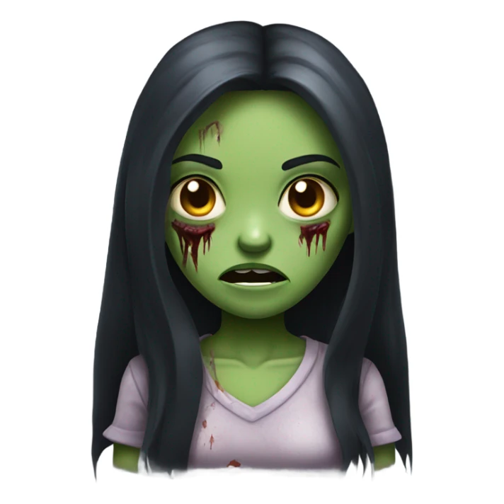 girl zombie with black long hair with teeth and serious face  sticker