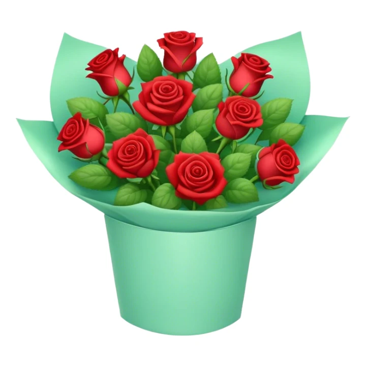 Bouquet of red roses in a mint green package sticker