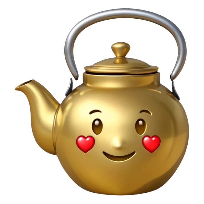 metallic Apple emoji style teapot with question mark on the body sticker