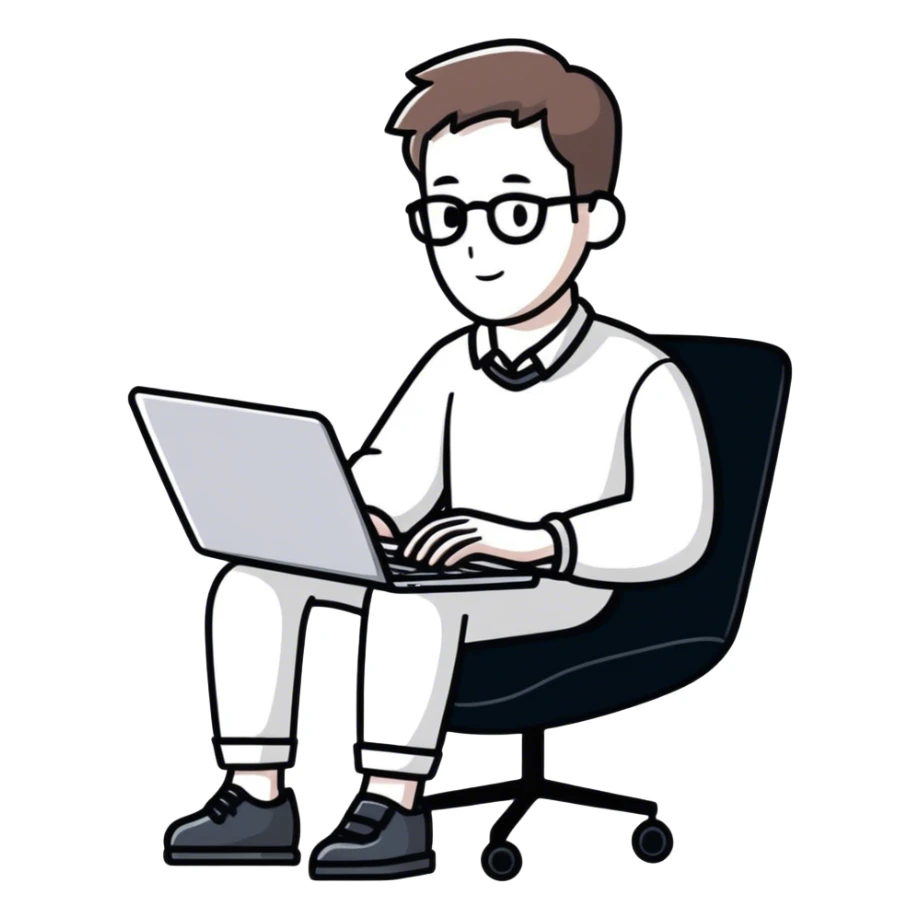 Male office worker casual clothes with laptop sticker