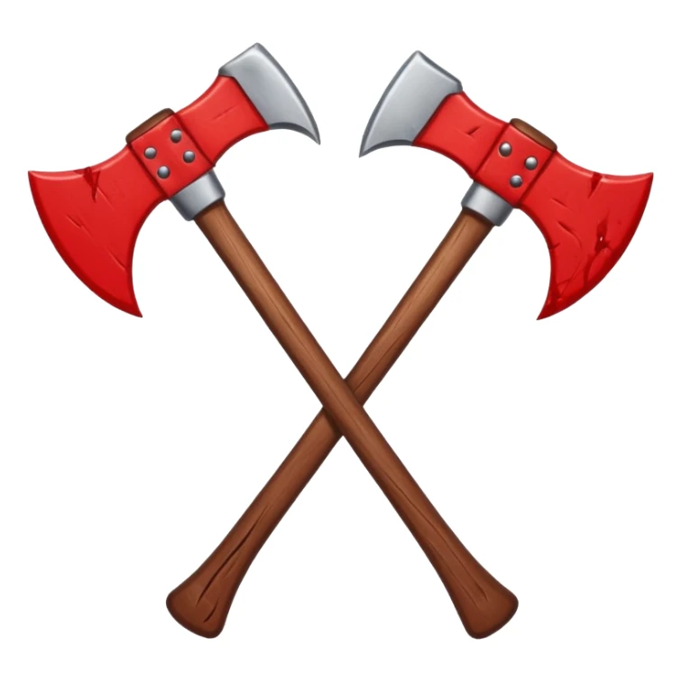 Crossed axes with blood, small cartoon emoji, no background sticker