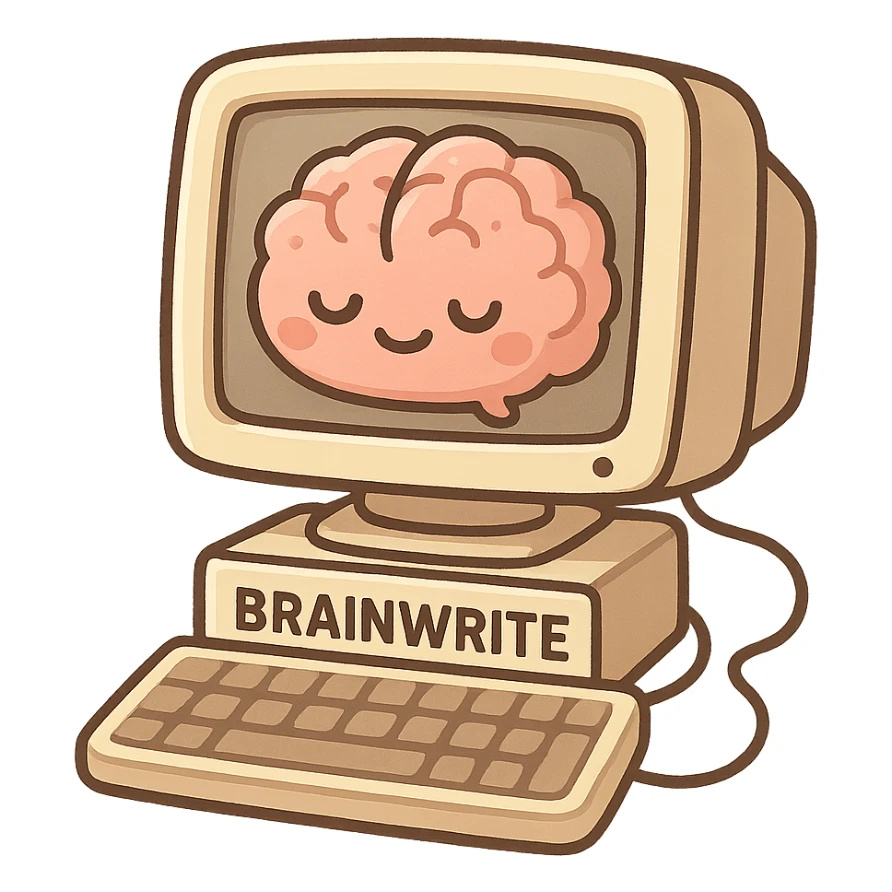 Brainwrote computer with text sticker