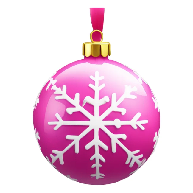 Playful pink Christmas bauble with a snowflake design and ribbon sticker