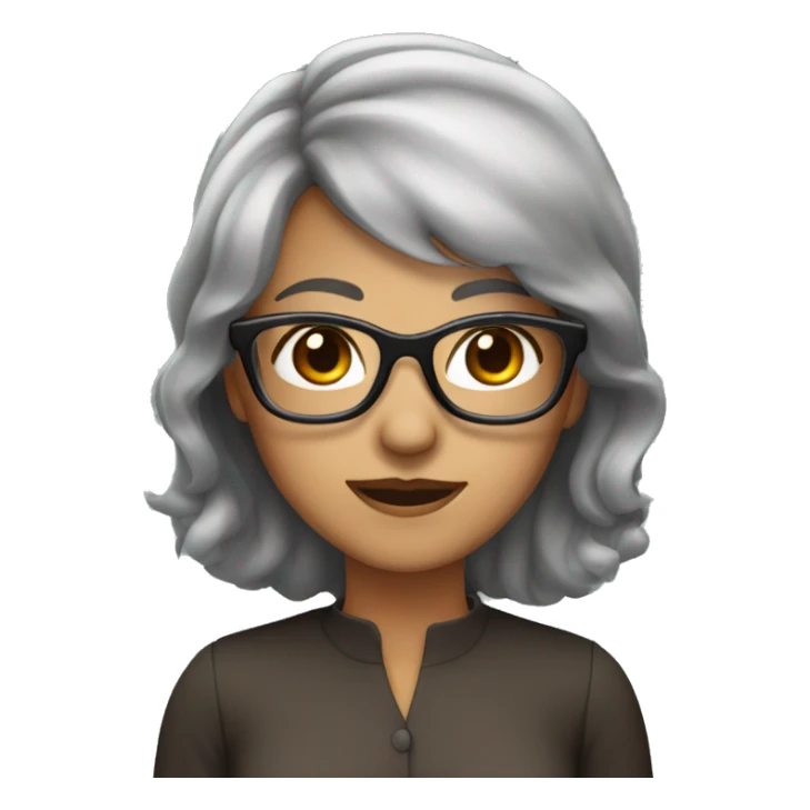 Lady with black and gray hair,  light brown eyes with brown glasses sticker