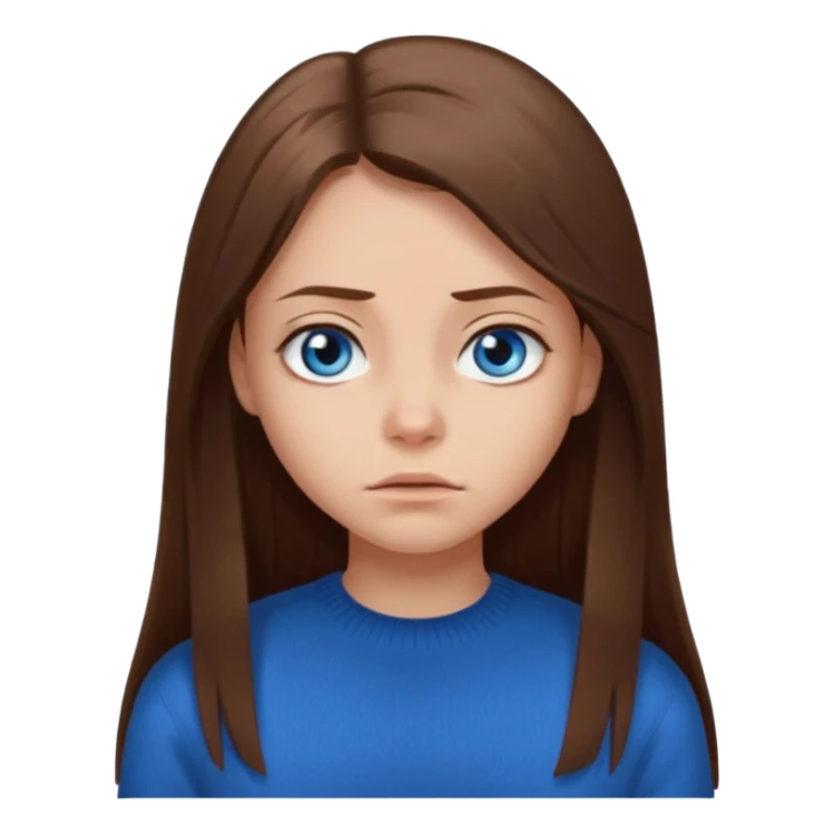 fille long cheveux lisse brune yeux bleu aigri pull noir petite en taille sticker