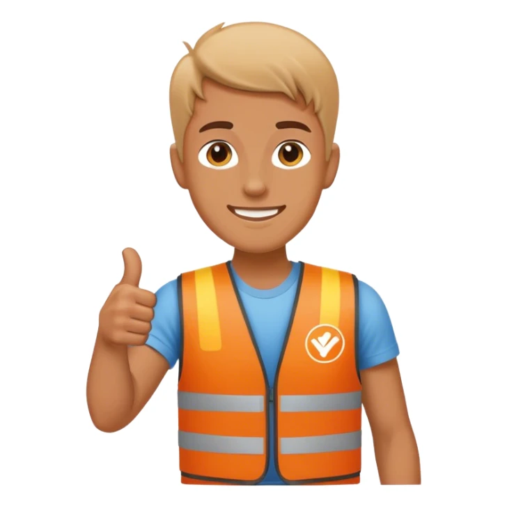 an eager person wearing a Y Combinator vest giving a thumbs up sticker