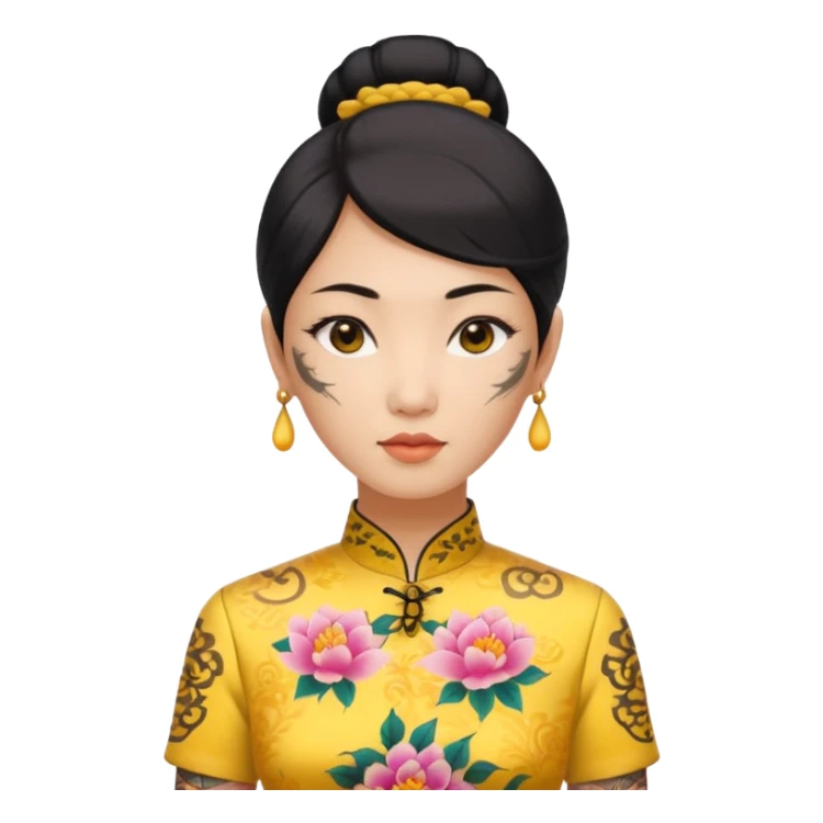 ancient woman with tatooed and yellow cheongsam sticker