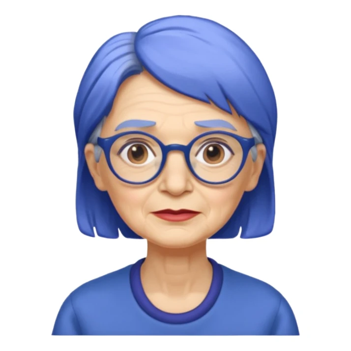 old lady with cobalt hair, wearing glasses, long face, side part 7/3  sticker