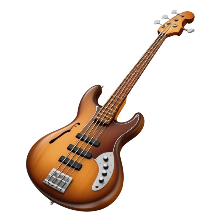 Cinematic Realistic Bass, deep polished wood with rich grain, thick taut strings stretching across its curved body, subtle warm lighting emphasizing its form, glowing with depth and powerful musical resonance. sticker