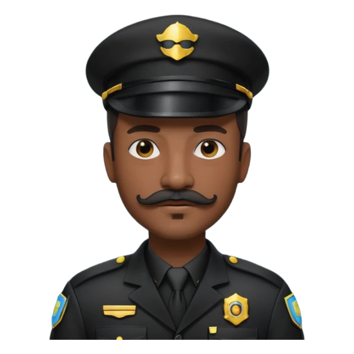 Cyberpunk security guard, uniform hat, with stashe, black sticker