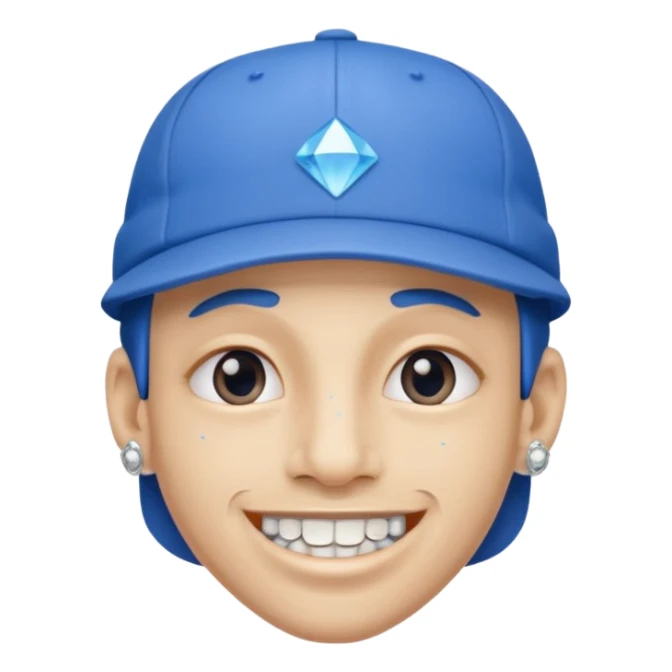 Wearing blue cap and nose diamond with braces on teeth sticker